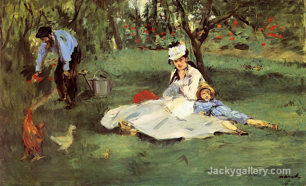 The Monet family in their garden at Argenteuil by Claude Monet paintings reproduction
